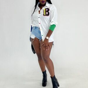 White - Women’s Letterman Button up shirt